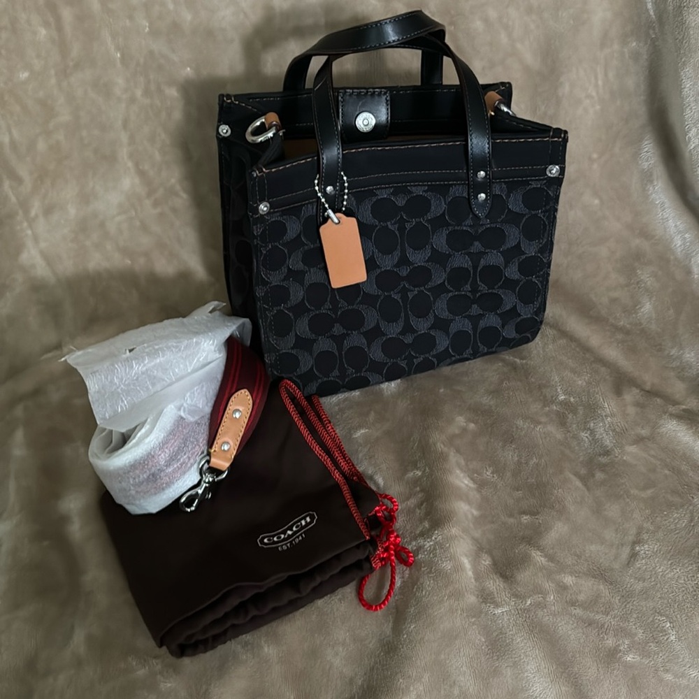 COACH Signature Black Denim Small Field Tote